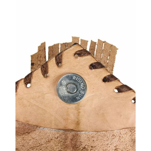 Vintage 70s Stitched Tooled Leather Braided Shoulder Strap Fringe Handbag Purse - Picture 8 of 12